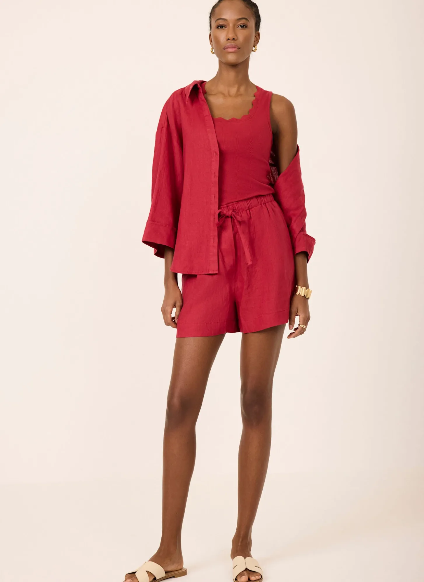 Red Scallop Trim Vest Top
