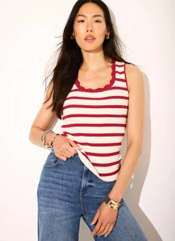 Red Stripe Scallop Trim Vest