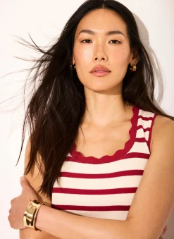 Red Stripe Scallop Trim Vest