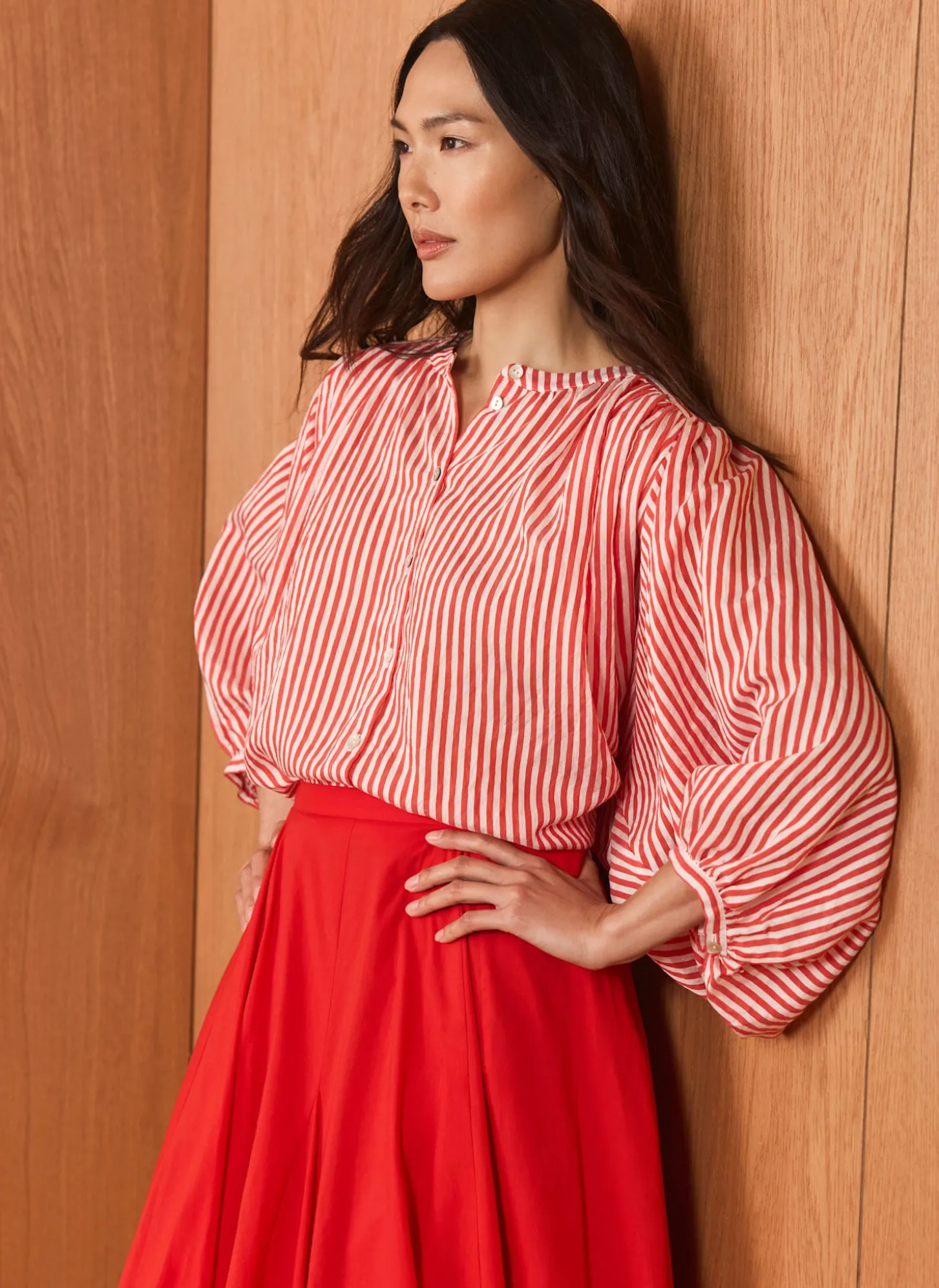 Red Striped Batwing Blouse