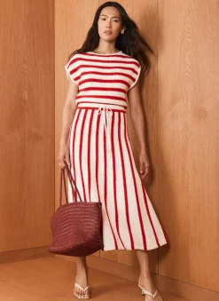 Red Striped Knit Midi Dress