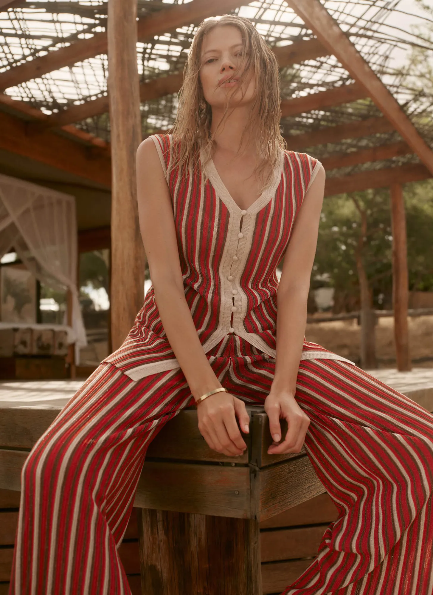 Red Striped Knit Top