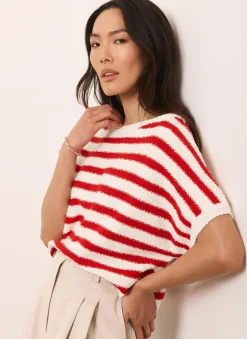Red Striped Textured Knit Top
