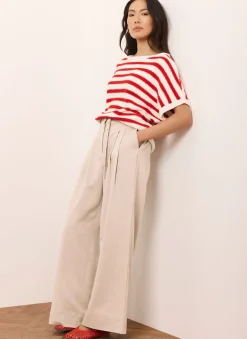 Red Striped Textured Knit Top
