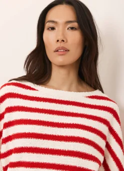 Red Striped Textured Knit Top