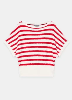 Red Striped Textured Knit Top