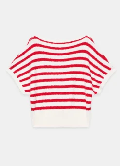 Red Striped Textured Knit Top