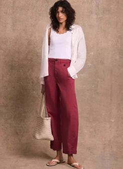 Red Washed Barrel Leg Chino Trousers