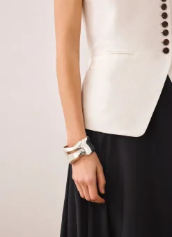 Silver Tone Clean Wave Bangle