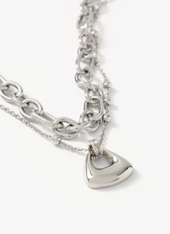 Silver Tone Double Layered Chain Necklace