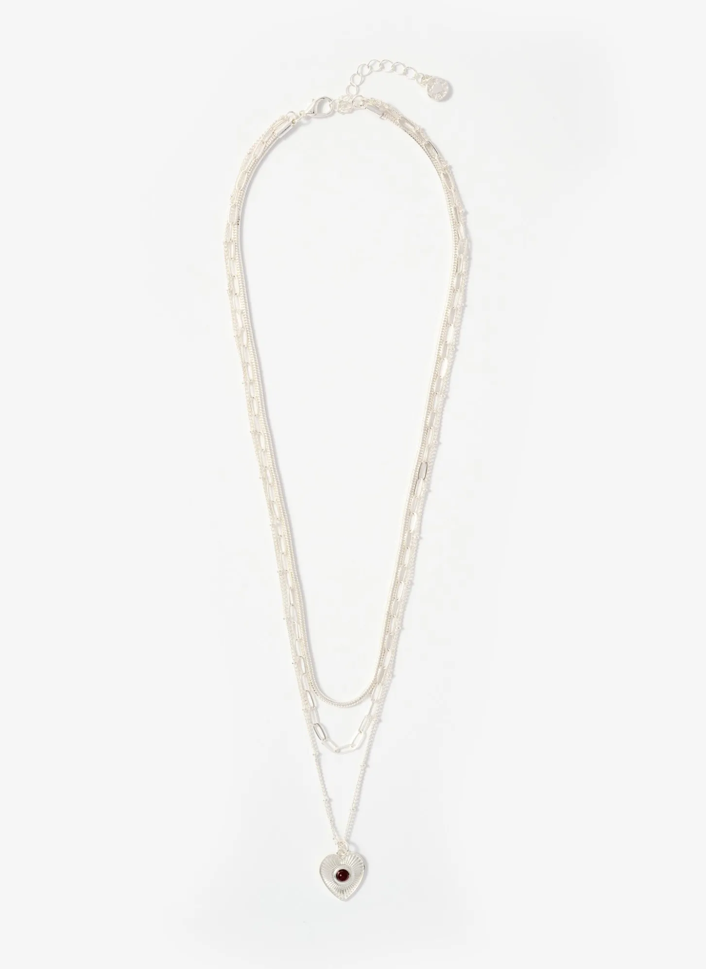 Silver Tone Layered Heart Necklace