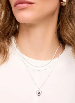 Silver Tone Layered Heart Necklace