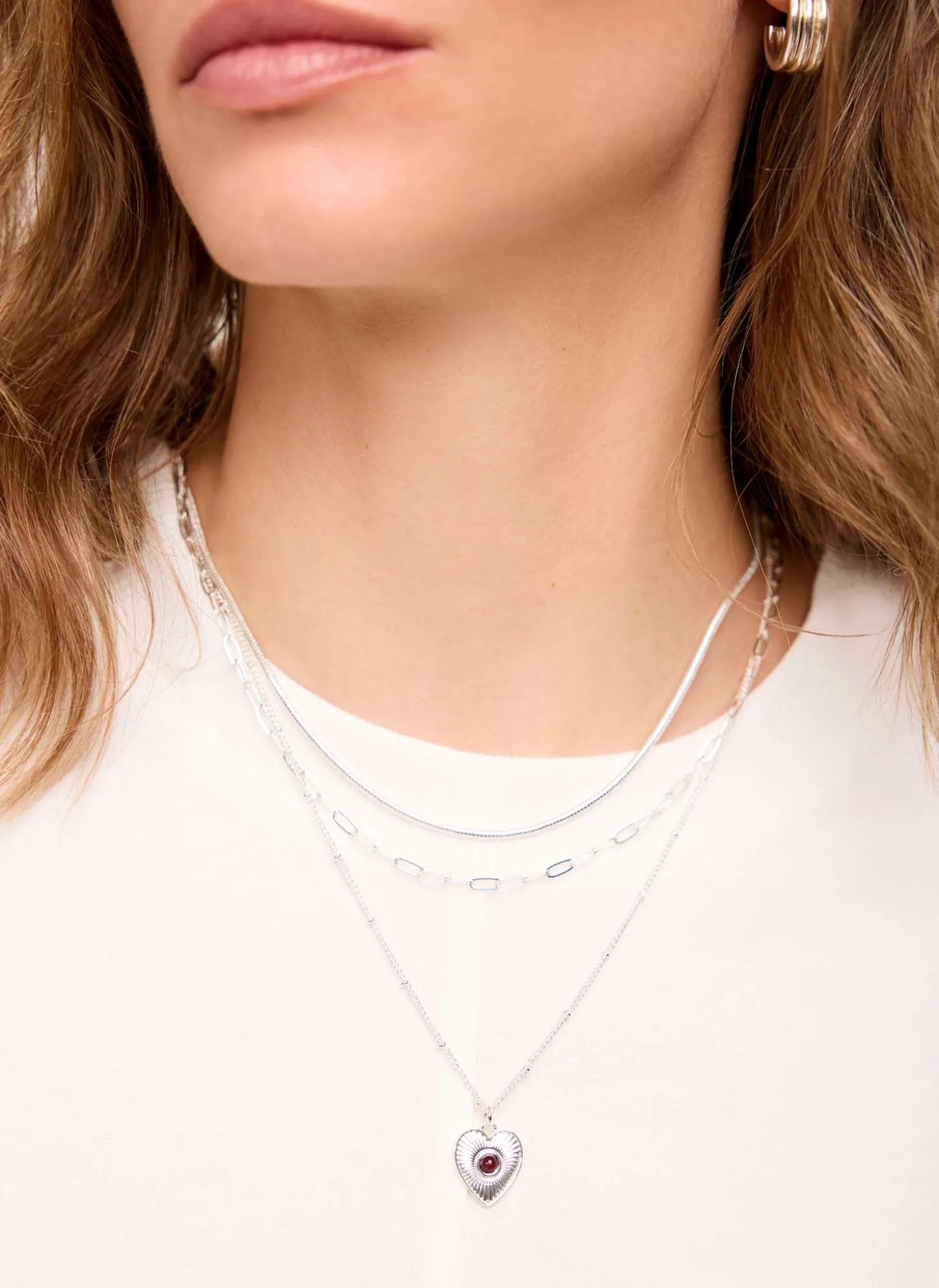 Silver Tone Layered Heart Necklace