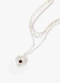 Silver Tone Layered Heart Necklace