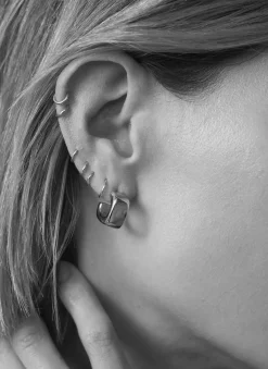 Silver Tone Mini Rounded Square Hoop Earrings