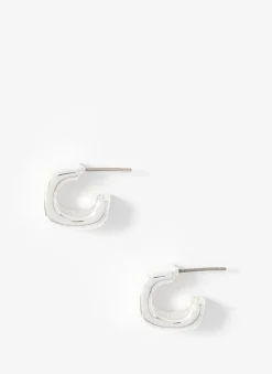 Silver Tone Mini Rounded Square Hoop Earrings