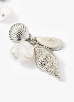 Silver Tone Shell Pearl Drop Earrings