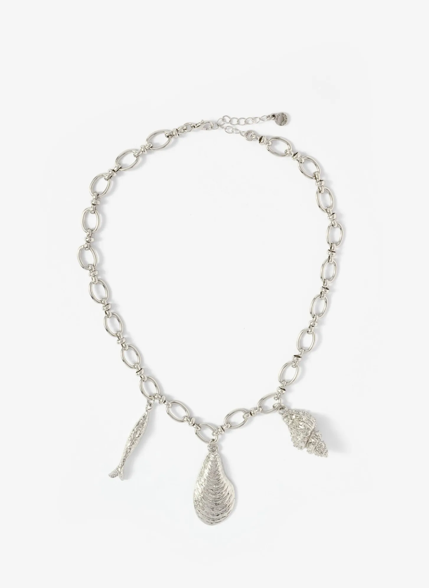 Silver Tone Shell Statement Charm Necklace