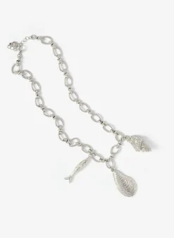 Silver Tone Shell Statement Charm Necklace