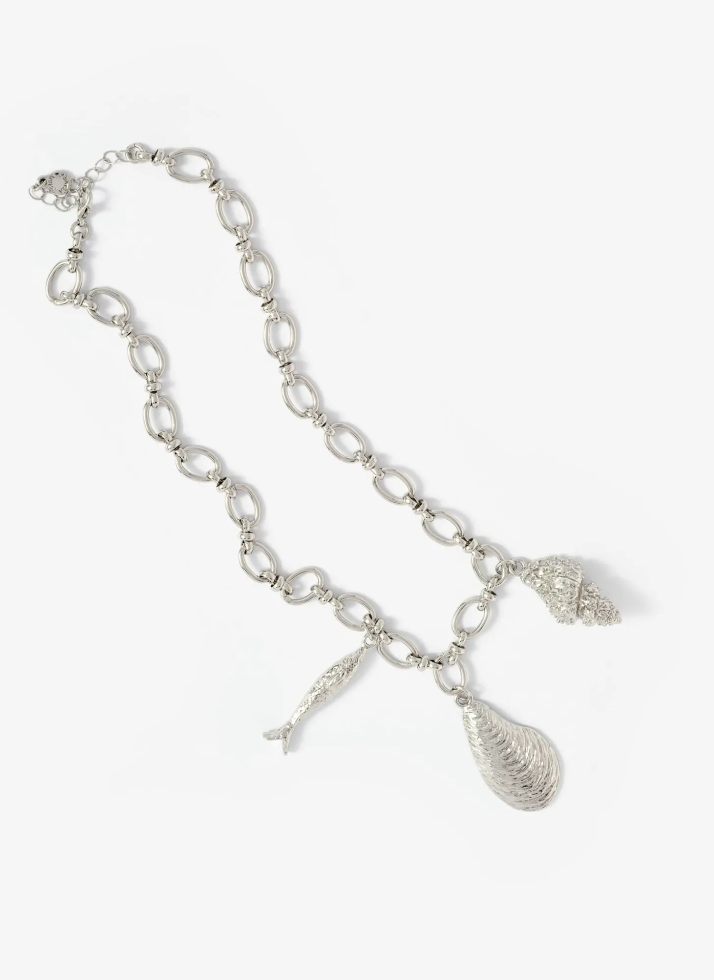 Silver Tone Shell Statement Charm Necklace