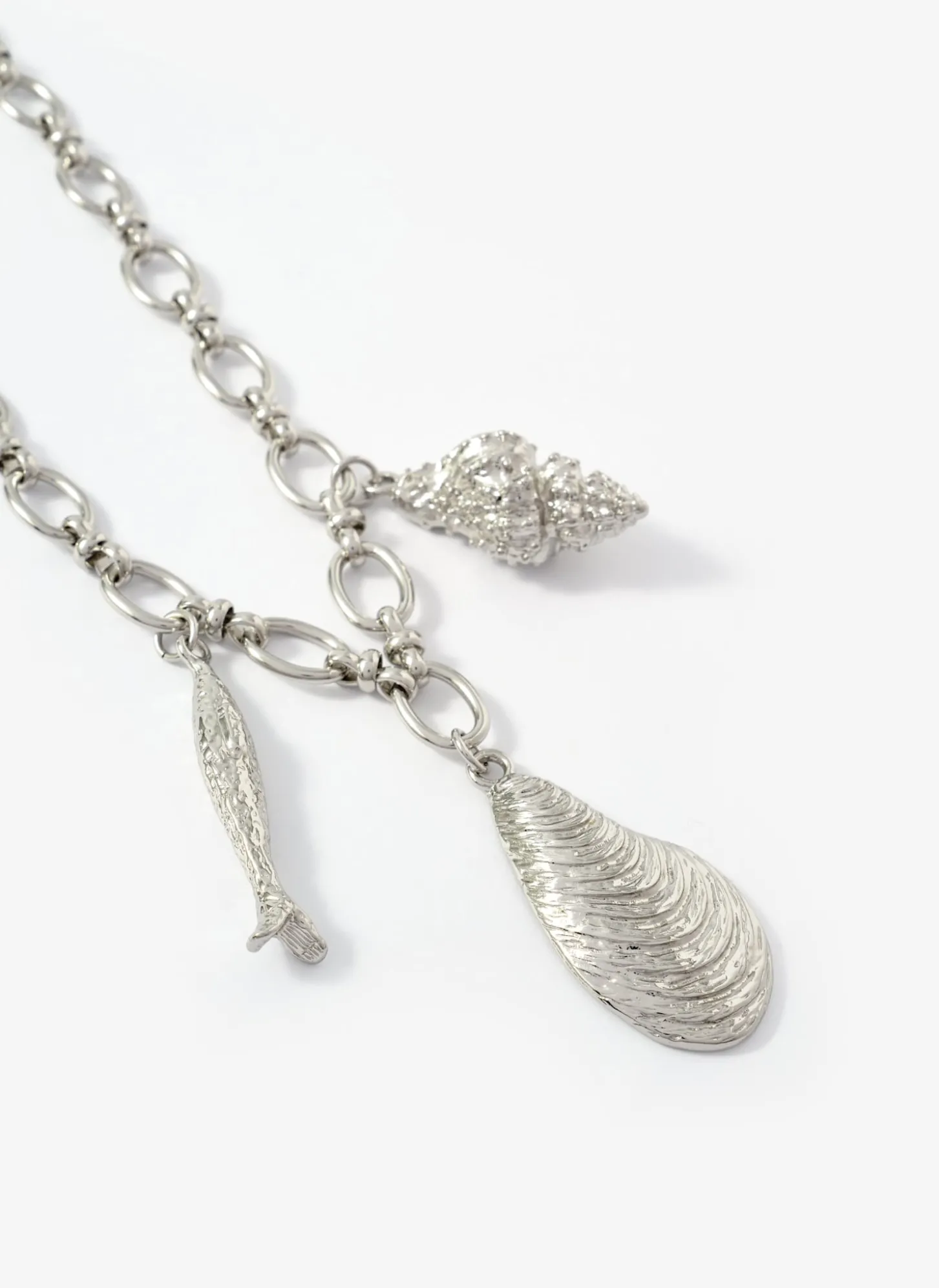 Silver Tone Shell Statement Charm Necklace