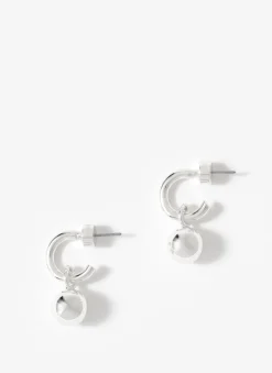Silver Tone Sphere Hoop Earrings