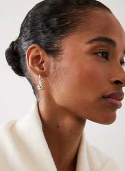 Silver Tone Sphere Hoop Earrings