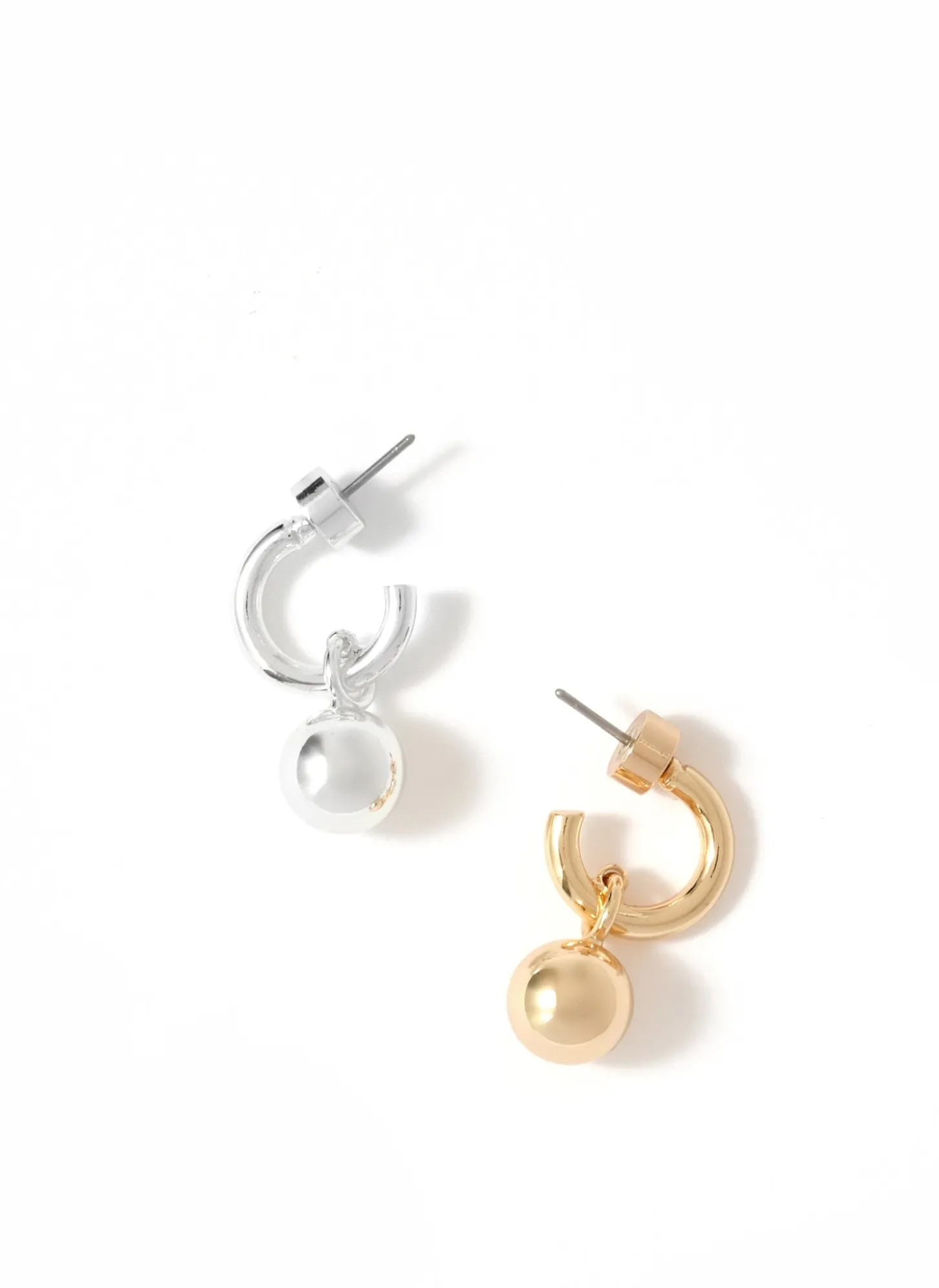 Silver Tone Sphere Hoop Earrings