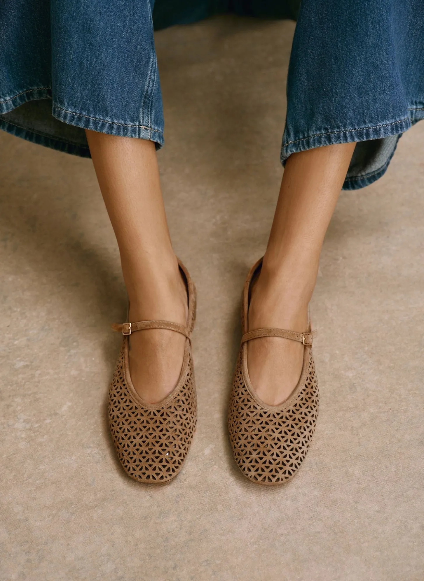 Tabi Tan Suede Ballet Flats