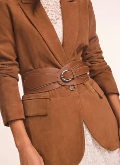 Tan Leather Wide Waist Belt