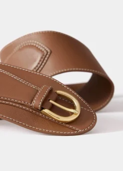 Tan Leather Wide Waist Belt