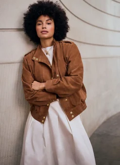 Tan Suede Pilot Bomber Jacket