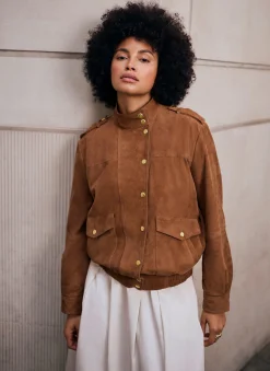 Tan Suede Pilot Bomber Jacket