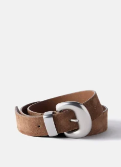 Tan Suede Statement Buckle Belt