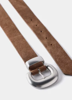 Tan Suede Statement Buckle Belt