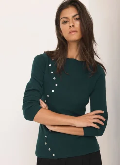 Teal Cotton Blend Button Detail Jumper