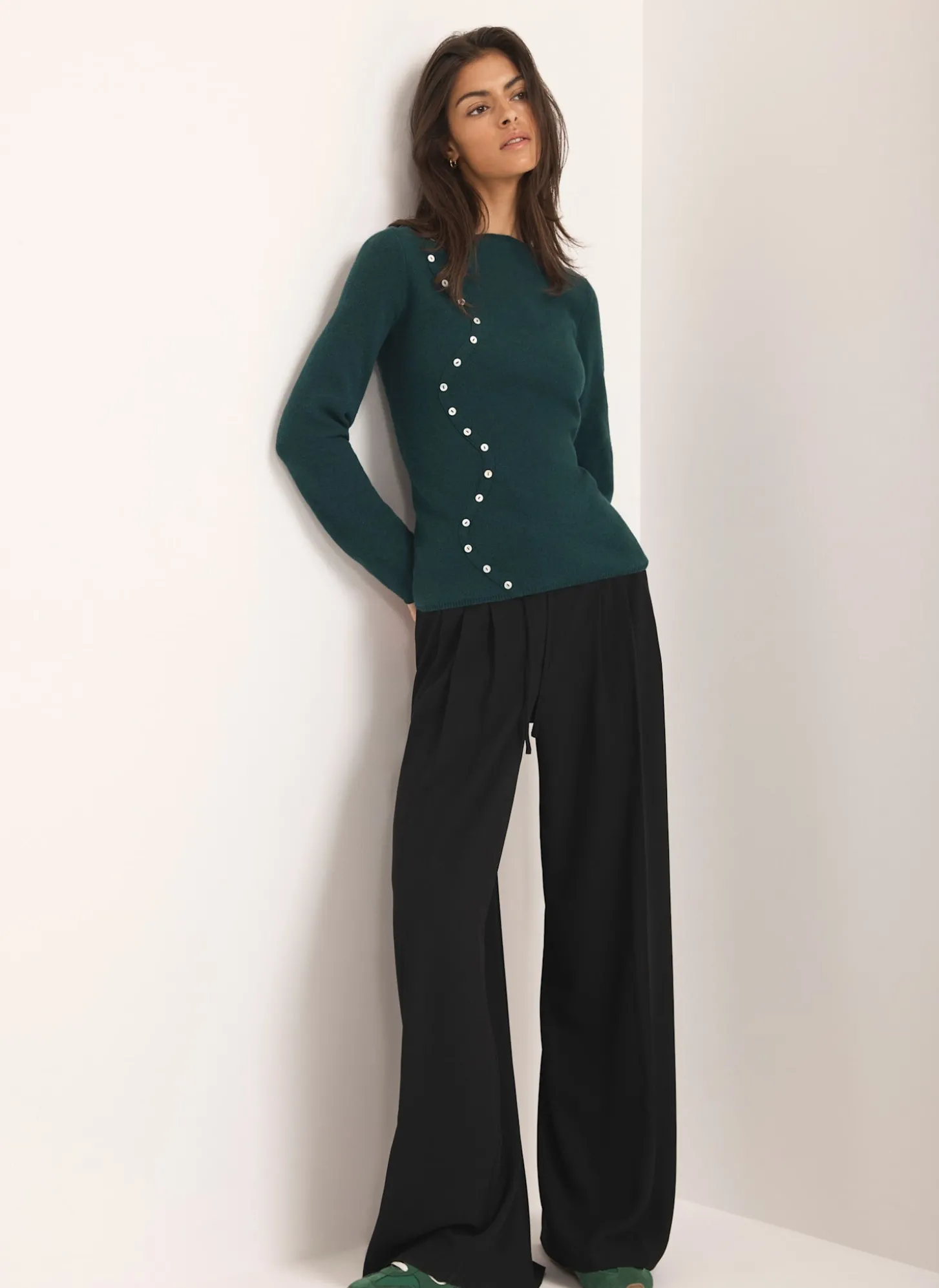 Teal Cotton Blend Button Detail Jumper
