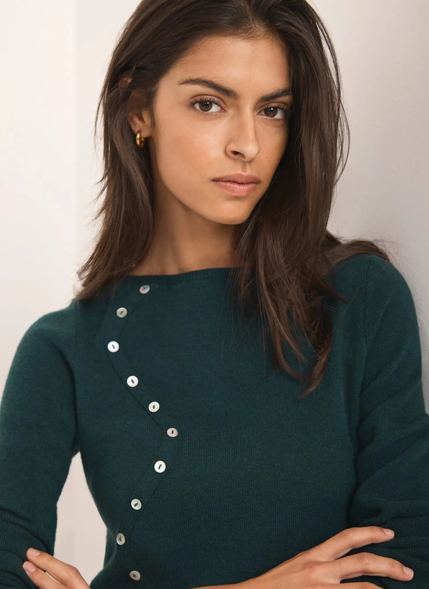 Teal Cotton Blend Button Detail Jumper