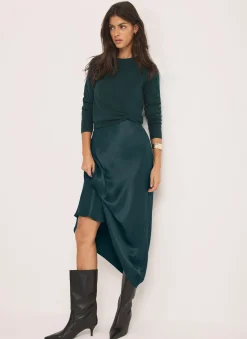 Teal Layered Satin Midi Dress