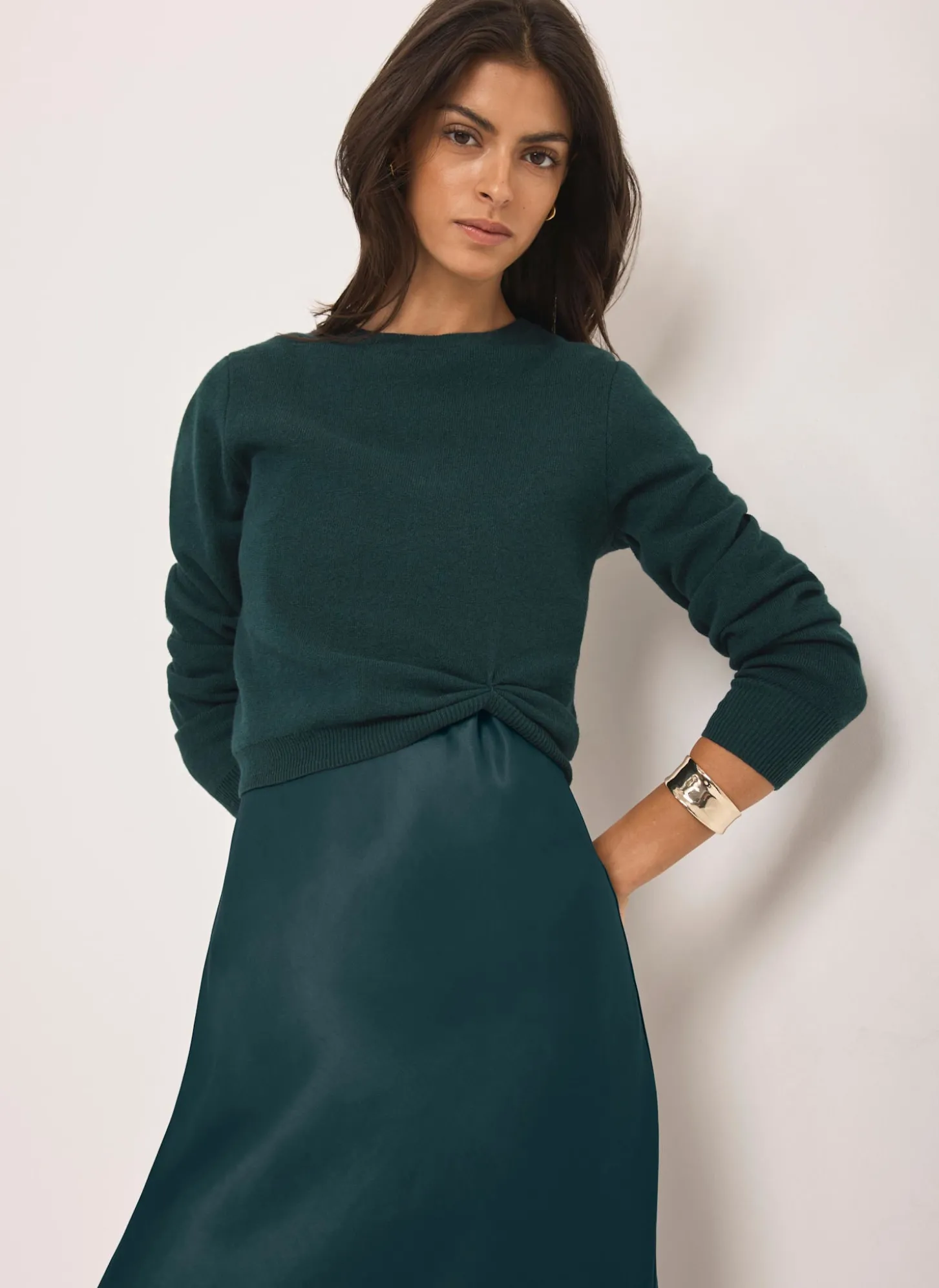 Teal Layered Satin Midi Dress