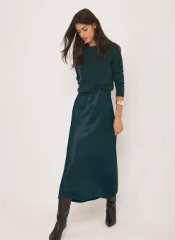 Teal Layered Satin Midi Dress