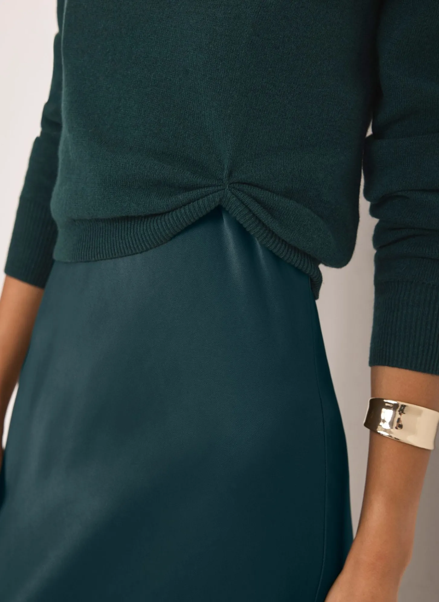 Teal Layered Satin Midi Dress