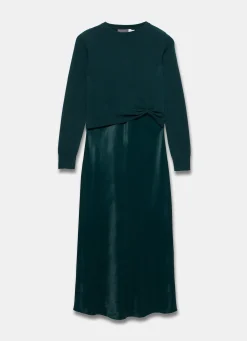 Teal Layered Satin Midi Dress