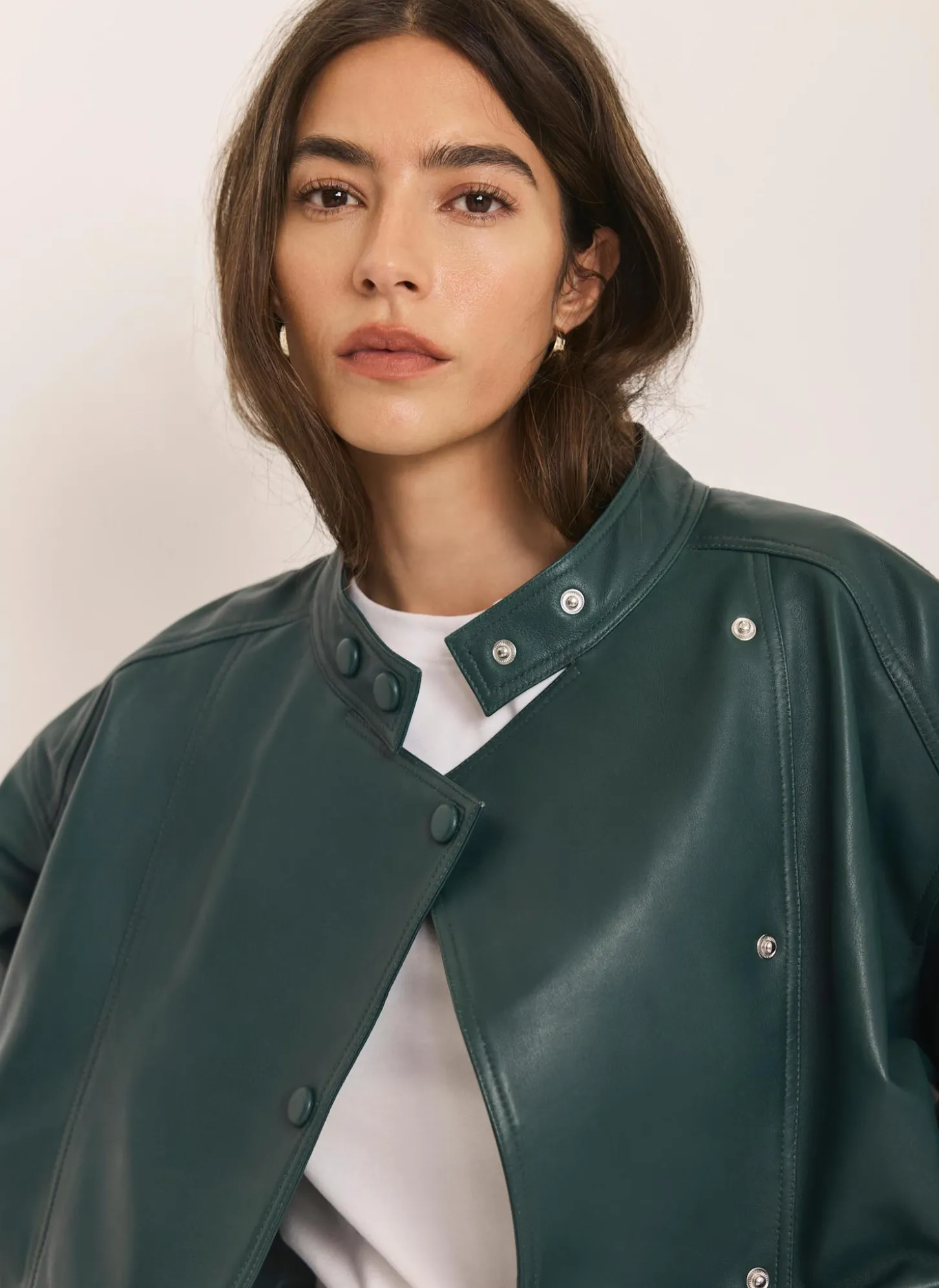 Teal Leather Cropped Pilot Bomber Jacket