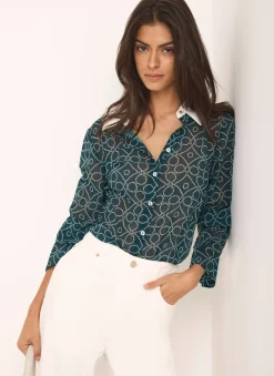 Teal Printed Sheer Shirt