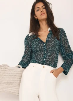 Teal Printed Sheer Shirt