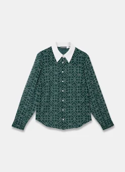 Teal Printed Sheer Shirt