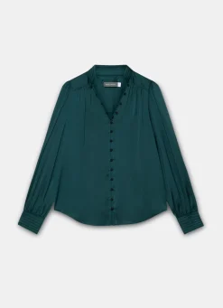 Teal Satin Long Sleeve Blouse