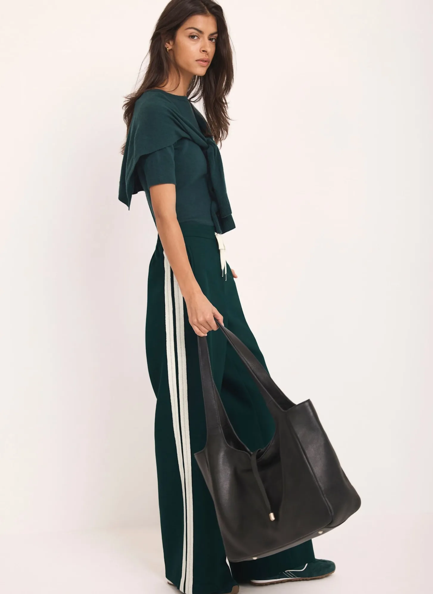 Teal Side Stripe Wide Trousers