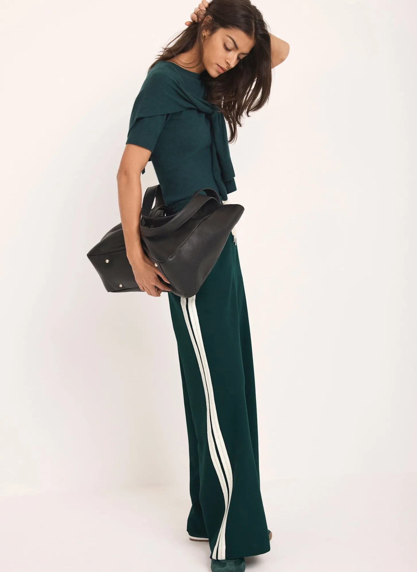 Teal Side Stripe Wide Trousers